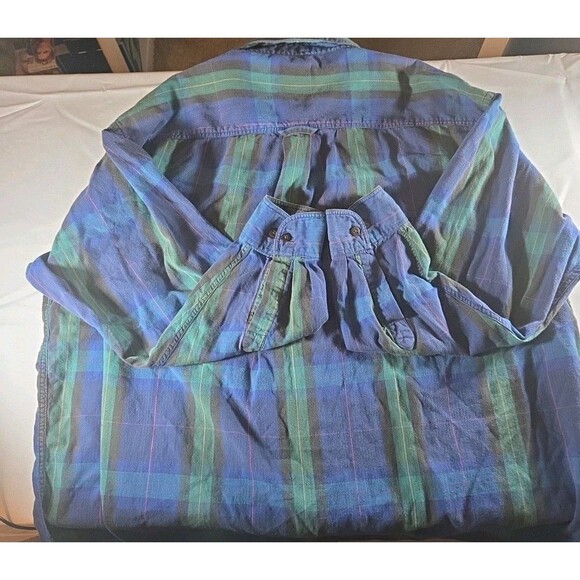 Van Heusen 417 Button Up Shirt. Green Blue Plaid. Long Sleeve. Size XL - Picture 5 of 5